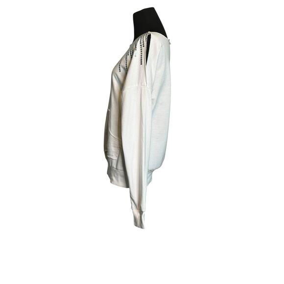 Wet Seal white embellished cold shoulder long sleeves sweatshirt size M - Picture 14 of 16